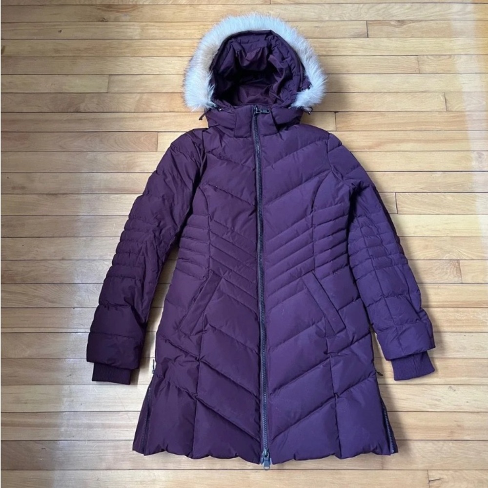 Pajar Women's Quilted Hooded Puffer Coat - Plum with Fur Trim